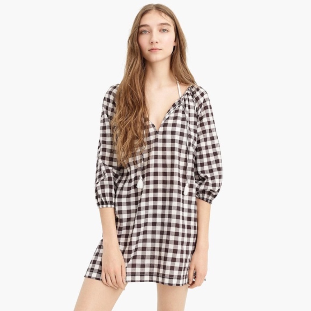 J CREW Black and White Gingham Print Beach Swim Cover Up Size XXL